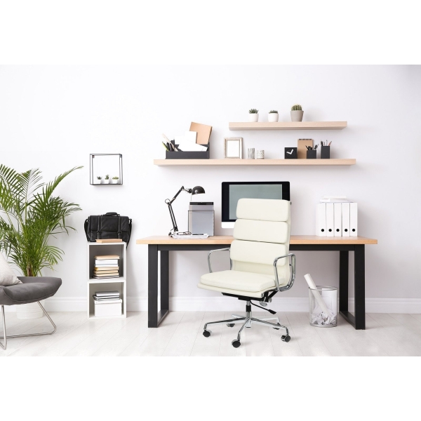 Fotel biurowy CH2191T biała skóra chrom - D2 DESIGN