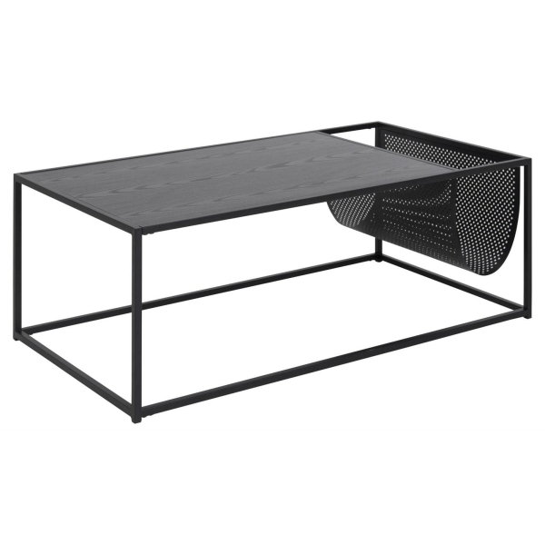 Stolik kawowy Actona Seaford z gazetnikiem metalowy czarny 110x60 cm