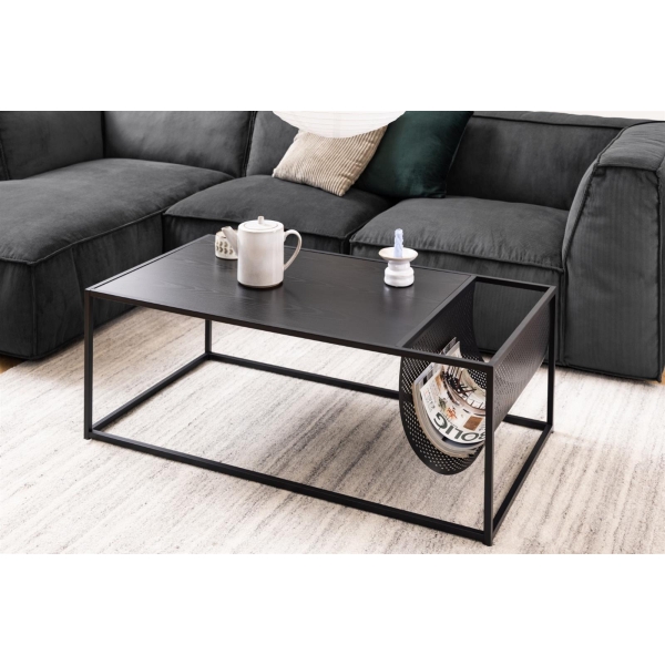 Stolik kawowy Actona Seaford z gazetnikiem metalowy czarny 110x60 cm