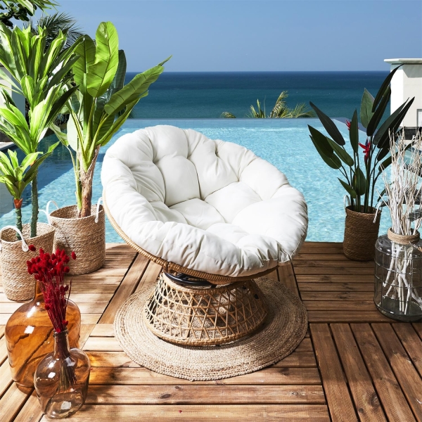 Fotel Cancun biały/ naturalny obrotowy - Intesi