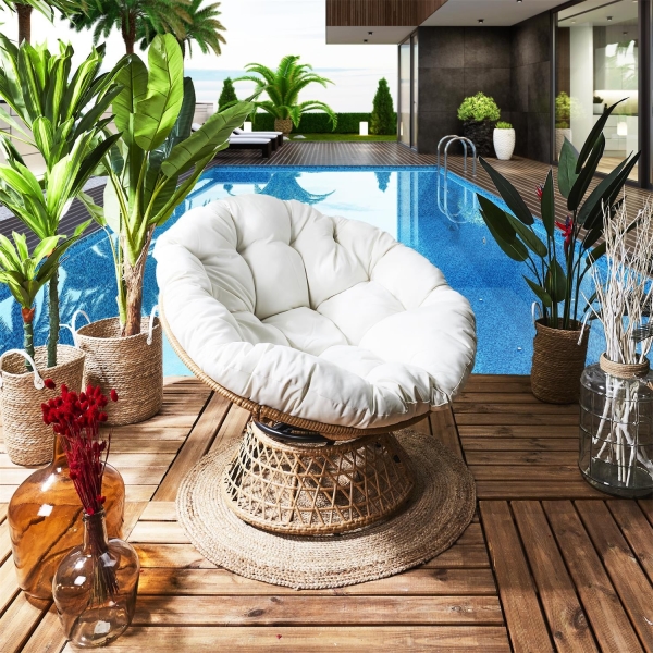 Fotel Cancun biały/ naturalny obrotowy - Intesi