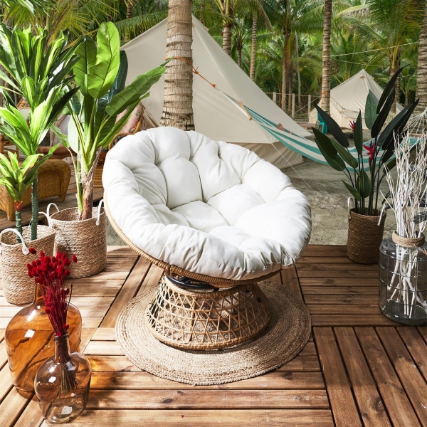 Fotel Cancun biały/ naturalny obrotowy - Intesi