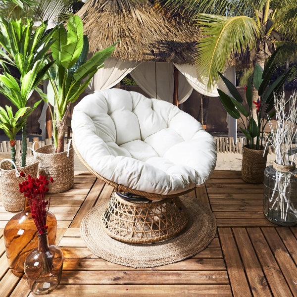 Fotel Cancun biały/ naturalny obrotowy - Intesi
