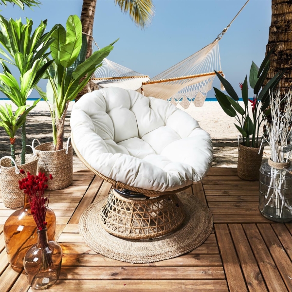 Fotel Cancun biały/ naturalny obrotowy - Intesi