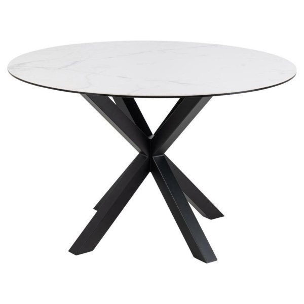 Stół okrągły Heaven Akranes Actona ceramiczny biały marmur z czarnymi nogami 120 cm nierozkładany