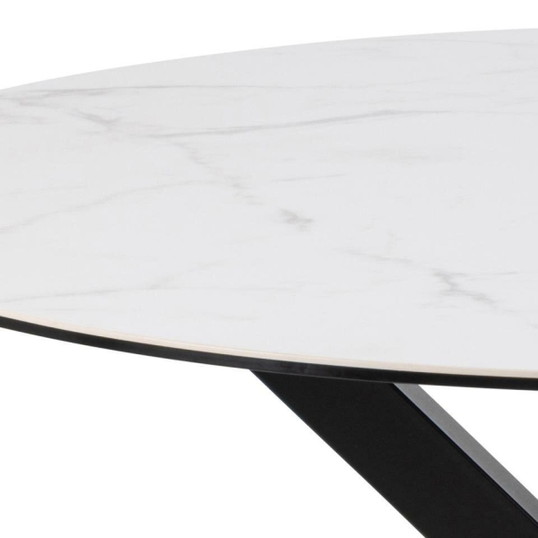 Stół okrągły Heaven Akranes Actona ceramiczny biały marmur z czarnymi nogami 120 cm nierozkładany