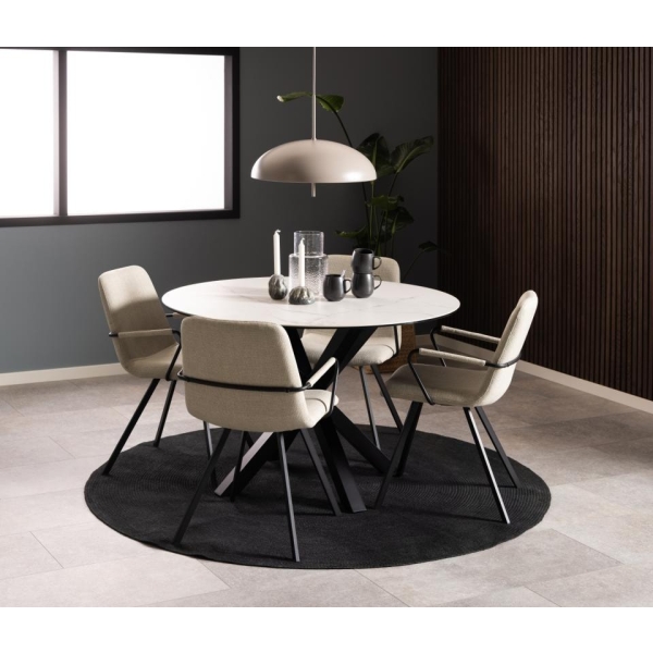 Stół okrągły Heaven Akranes Actona ceramiczny biały marmur z czarnymi nogami 120 cm nierozkładany
