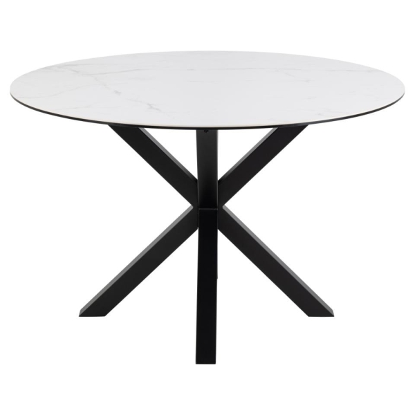 Stół okrągły Heaven Akranes Actona ceramiczny biały marmur z czarnymi nogami 120 cm nierozkładany