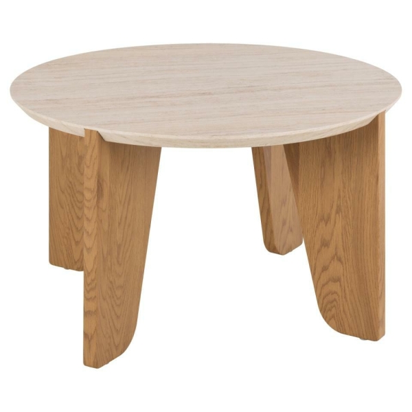 Stolik kawowy Dockland śr. 80cm trawertyn/dąb - ACTONA