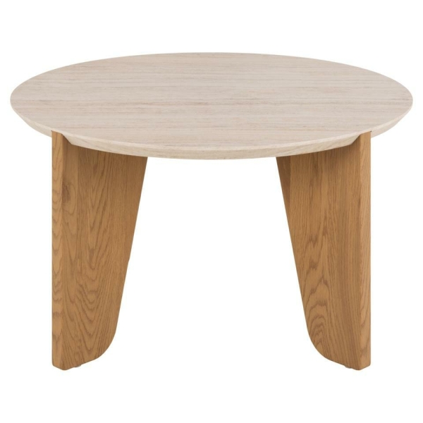 Stolik kawowy Dockland śr. 80cm trawertyn/dąb - ACTONA