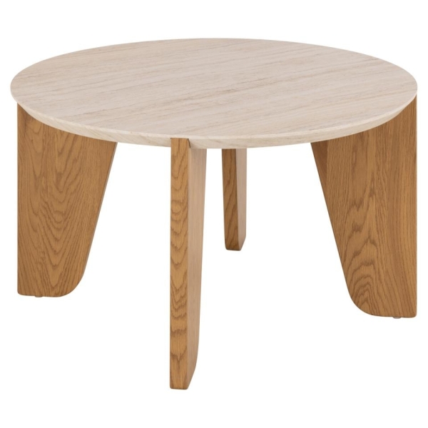 Stolik kawowy Dockland śr. 80cm trawertyn/dąb - ACTONA