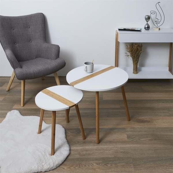 Zestaw 2 stolików kawowych Paraiba biały/naturalny - Intesi