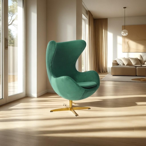 Fotel Jajo Velvet zielone/ złota podstawa - D2 DESIGN