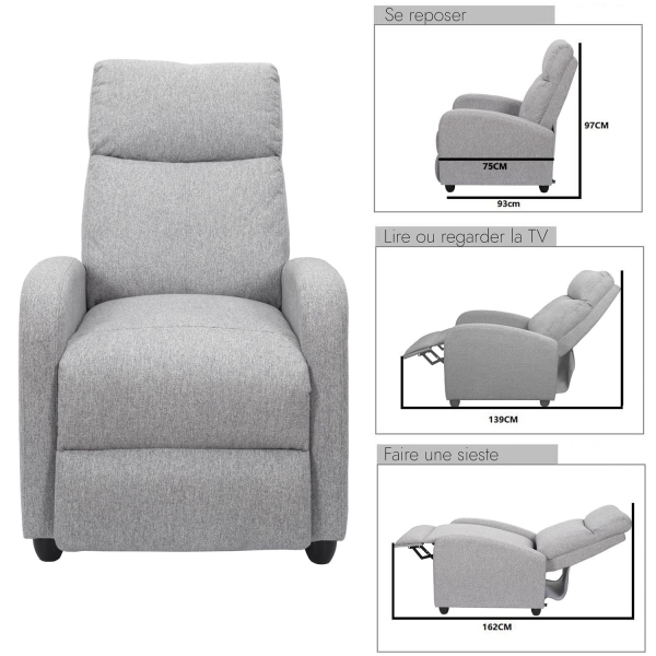 Fotel rozkładany Recliner Dream szary - Intesi
