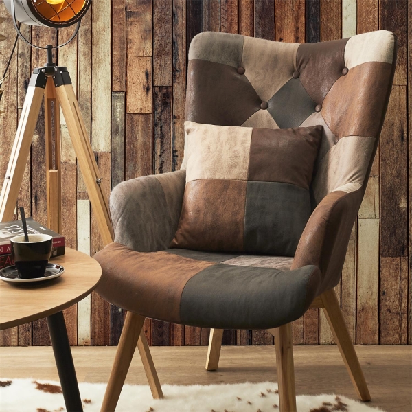 Fotel uszak Helsinki brązowy patchwork - Intesi