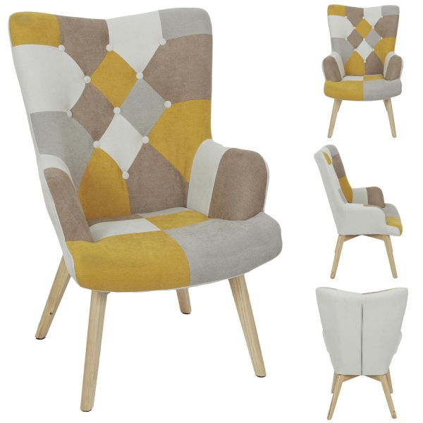 Fotel uszak Helsinki żółty patchwork - Intesi