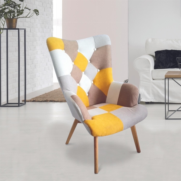 Fotel uszak Helsinki żółty patchwork - Intesi
