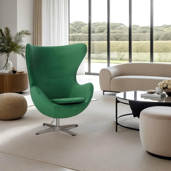 Fotel Jajo Velvet zielone/ srebrna podstawa - D2 DESIGN