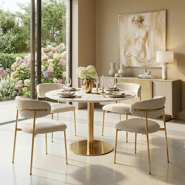 Stół Bolzano 110cm marmur/ złoty - House Nordic