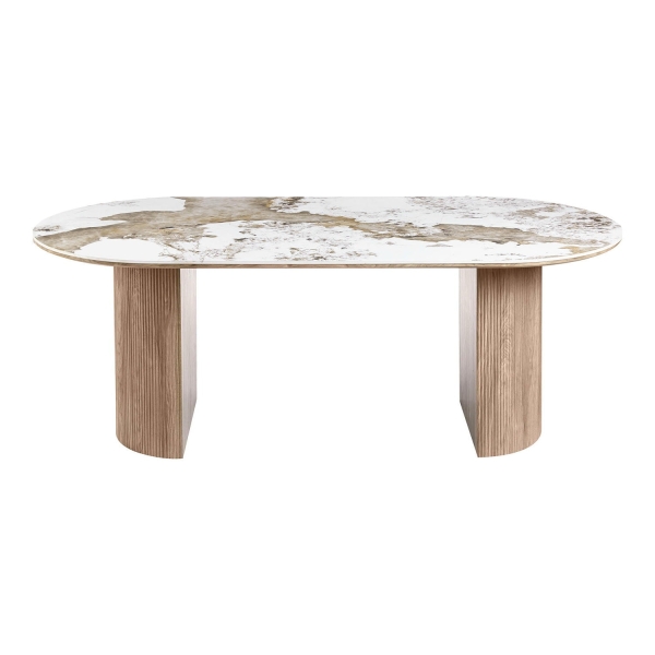 Stół Athens blat ceramiczny, biały/brązowy 100x210 cm - House Nordic ApS
