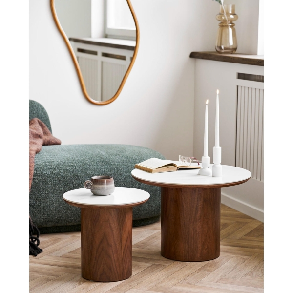 Stolik kawowy Noli blat ceramiczny/fornir jesionowy 40x38 cm - House Nordic ApS