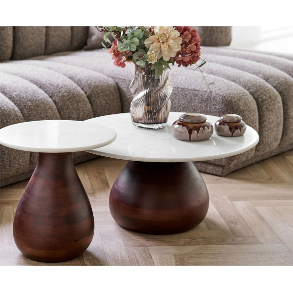 Stolik kawowy Heide drewno mango/marmur, 70x35 cm - House Nordic ApS