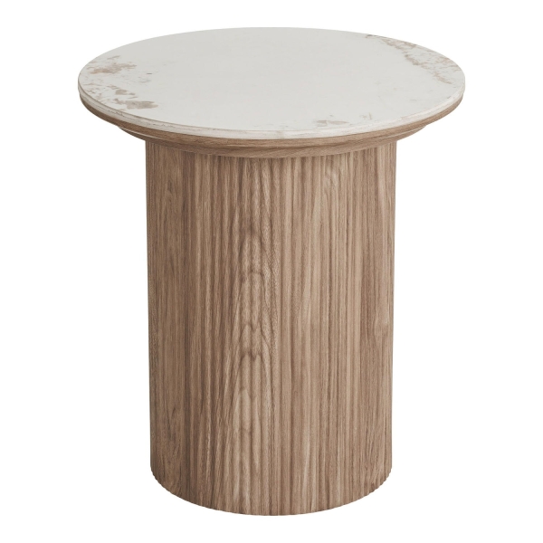 Stolik kawowy Athens blat ceramiczny, biały/brązowy 45x50 cm - House Nordic ApS