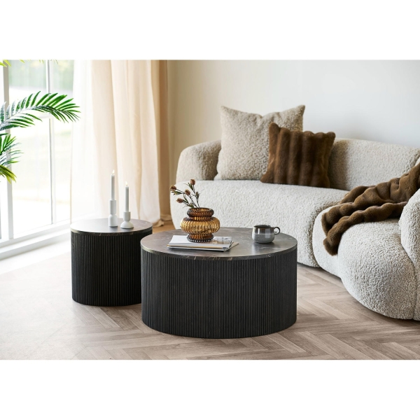 Stolik kawowy Rota imitacja marmuru, ciemnobrązowy, 80x40 cm - House Nordic ApS