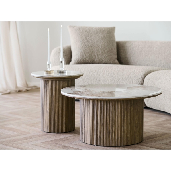 Stolik kawowy Athens ceramiczny Blat, biały/brązowy 80x40 cm - House Nordic ApS