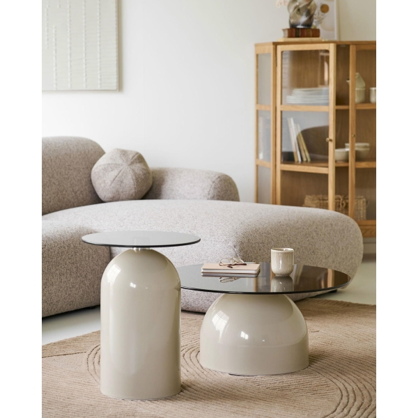 Stolik kawowy Ravello szkło hartowane/metal, szaro-beżowy 70x33 cm - House Nordic ApS