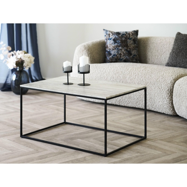 Stolik kawowy Vita imitacja trawertynu, czarna rama, 90x60x45 cm - House Nordic ApS