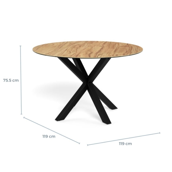 Stół Heaven 119 cm okrągły ceramika dąb/ czarny - ACTONA