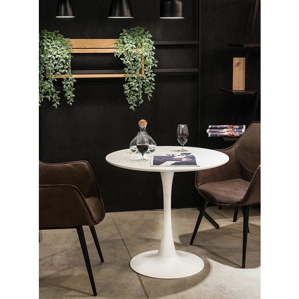 Stół okrągły Simplet Skinny White MDF metal biały 80 cm na 1 nodze