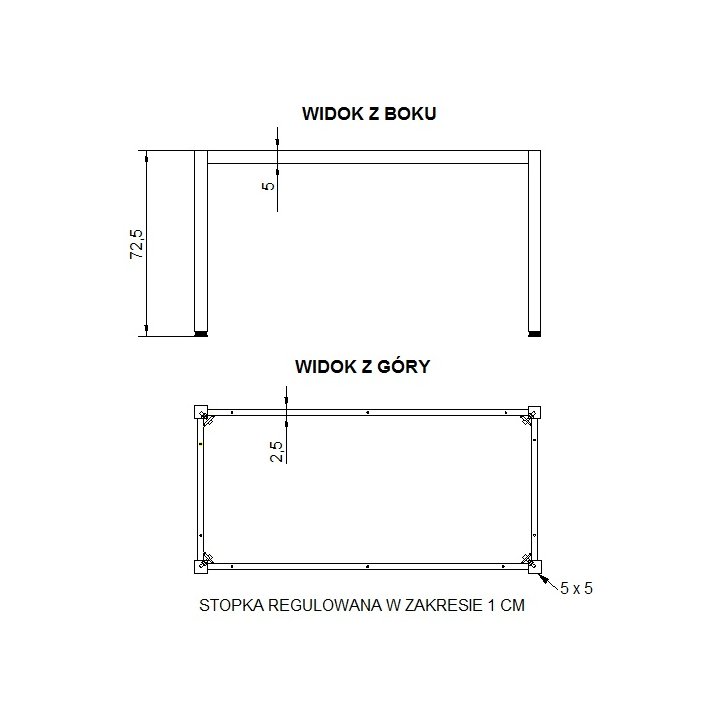 Stelaż biurka z nogą kwadratową NY-A057/156/K - 156x76 cm, alu