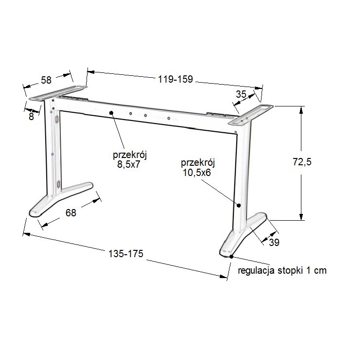 Stelaż biurka STL-01 z rozsuwaną belką - Aluminium