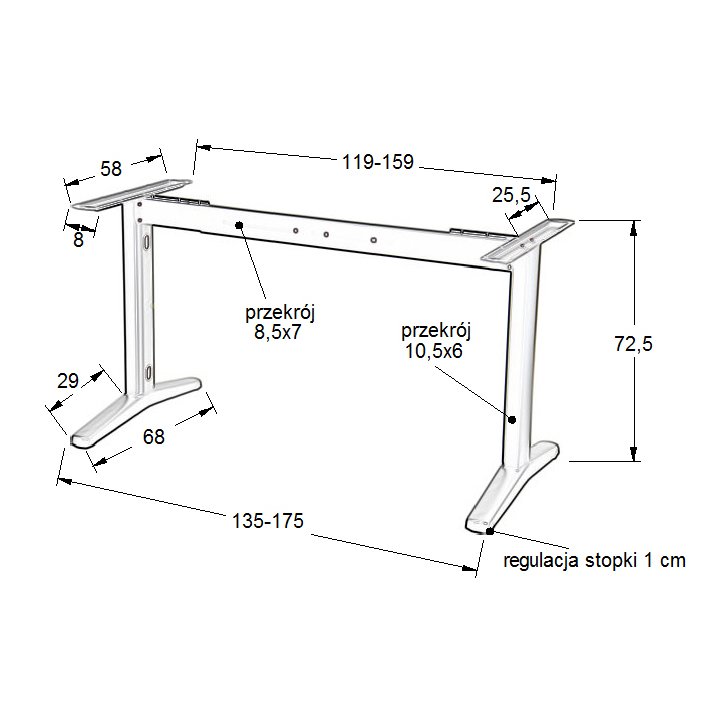 Stelaż biurka STT-01 z rozsuwaną belką - Aluminium