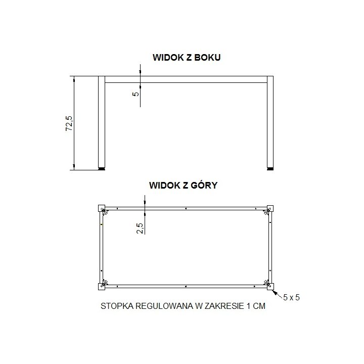 Stelaż biurka z nogą kwadratową NY-A057/116/K - 116x56 cm, alu