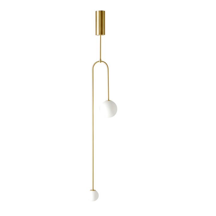 Lampa wisząca LOOP złota 123 cm z białymi kloszami - nowoczesna do salonu