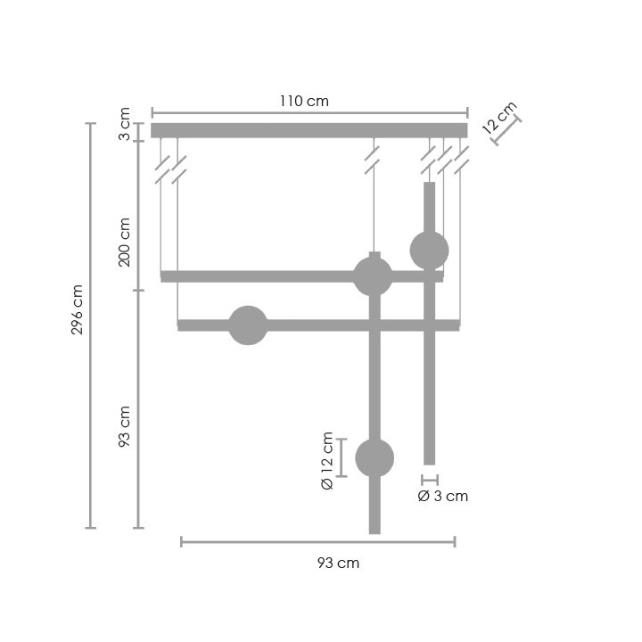 Lampa wisząca O-LINE L-4 LED mosiądz 110 cm