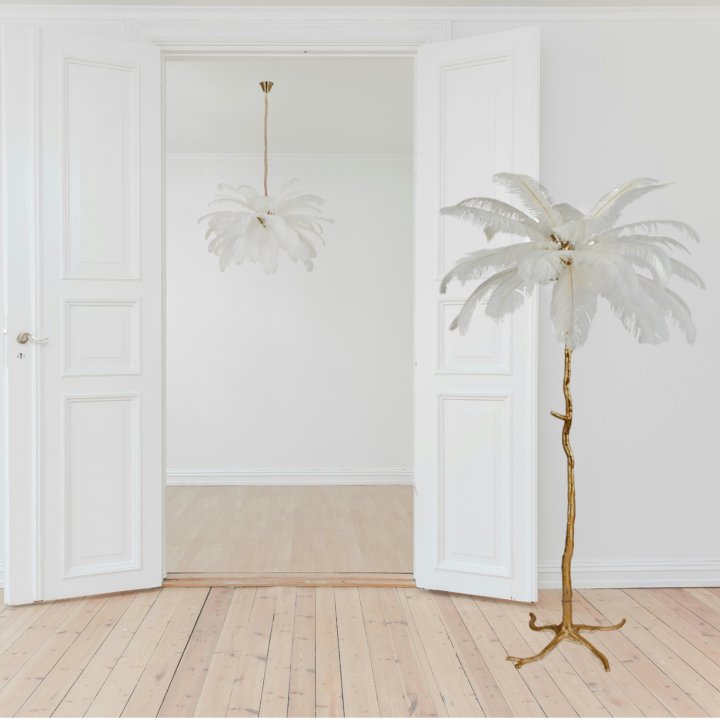 Lampa podłogowa EMU pióra białe 170 cm