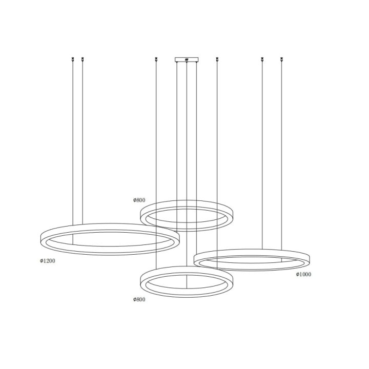 Lampa wisząca CIRCLE 80+80+100+120 LED mosiądz na 1 podsufitce