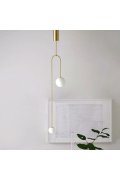 Lampa wisząca LOOP złota 123 cm z białymi kloszami - nowoczesna do salonu