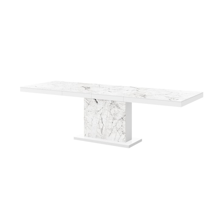 Stół Rozkładany Modica 160 Marble White Hg+Biały Super Print (Hg/Mat)