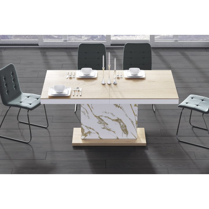 Stół Rozkładany Modica 160 Marble White Hg+Biały Super Print (Hg/Mat)