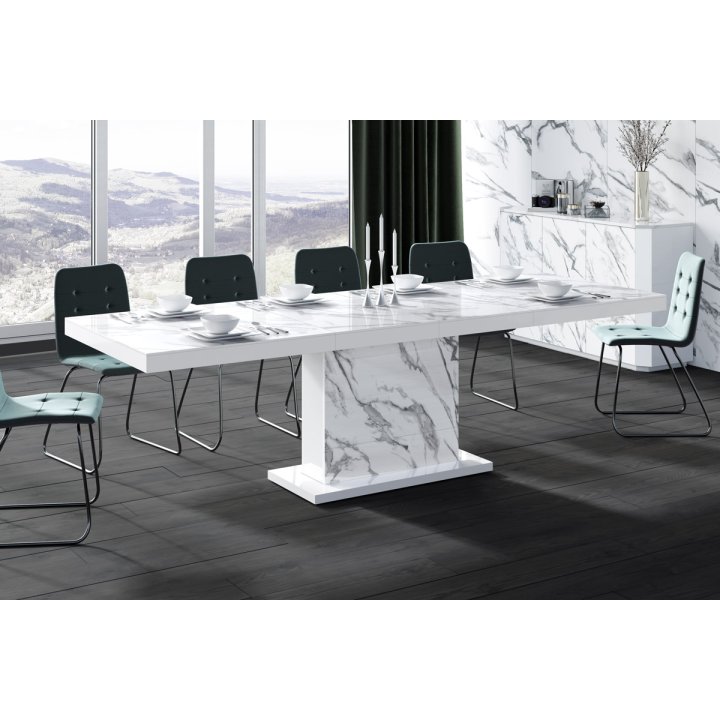 Stół Rozkładany Modica 160 Marble White Hg+Biały Super Print (Hg/Mat)