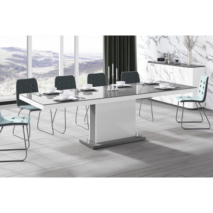 Stół Rozkładany Modica 160 Marble White Hg+Biały Super Print (Hg/Mat)
