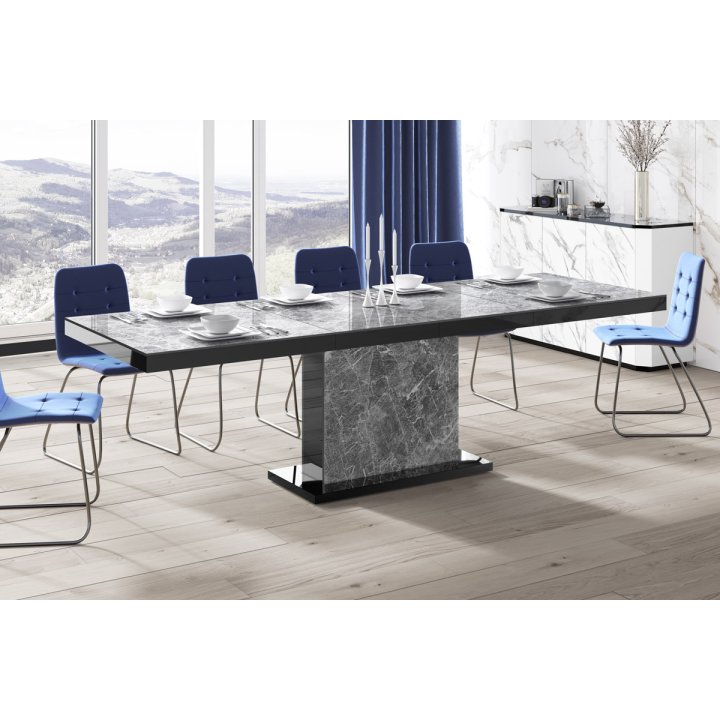 Stół Rozkładany Modica 160 Marble White Hg+Biały Super Print (Hg/Mat)