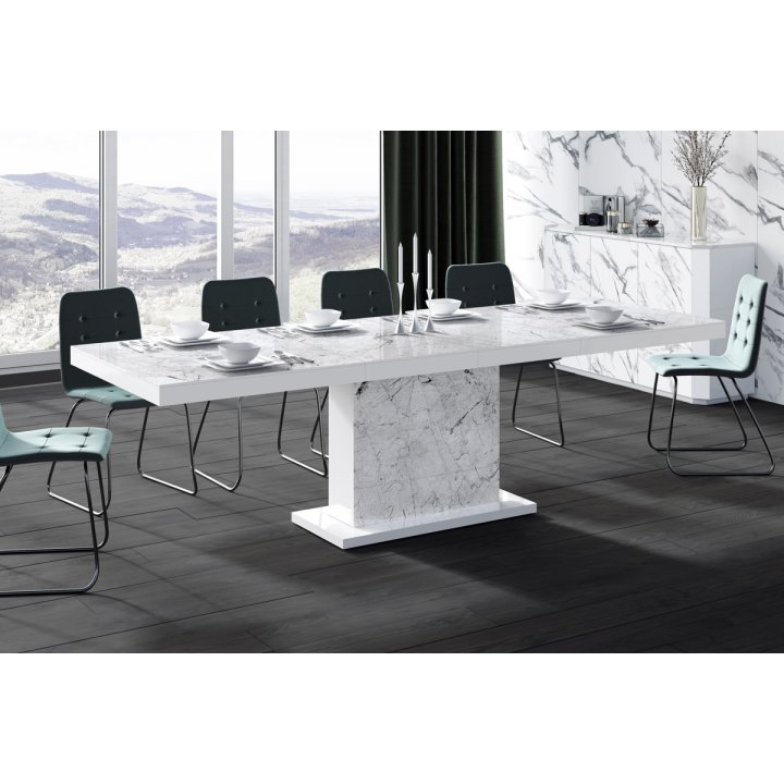 Stół Rozkładany Modica 160 Marble White Hg+Biały Super Print (Hg/Mat)