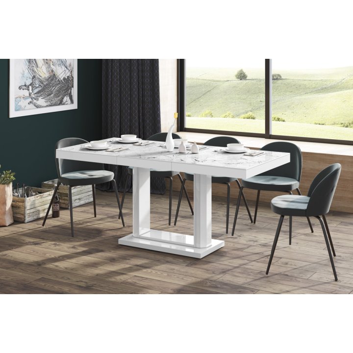 Stół Quadro 120 Marble White Hg+Biały Super Print (Hg/Mat)
