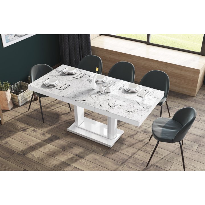 Stół Quadro 120 Marble White Hg+Biały Super Print (Hg/Mat)
